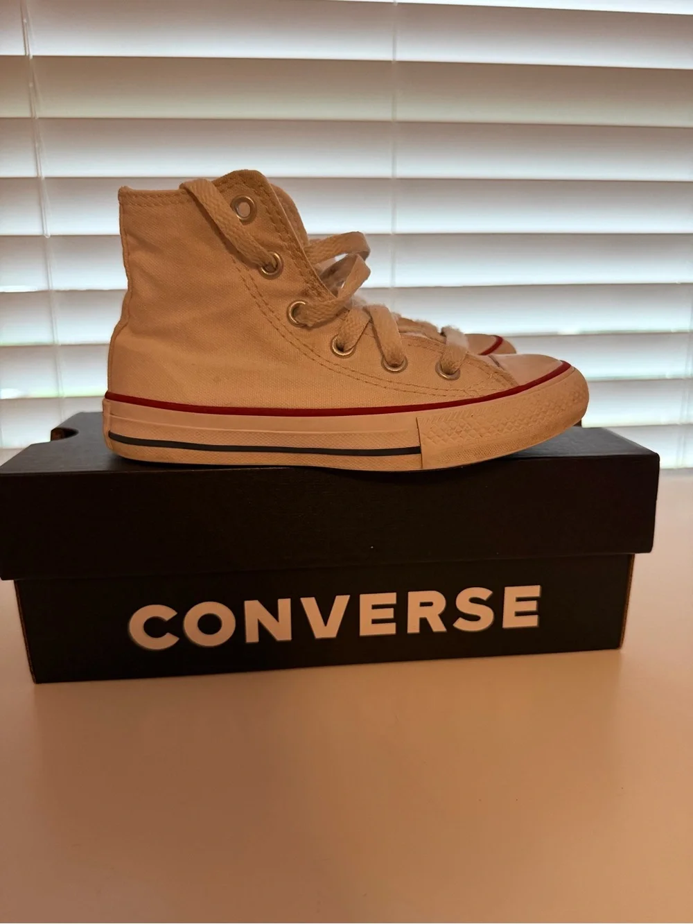 Converse Toddler High Top Sneakers in Off-White with Red Accent